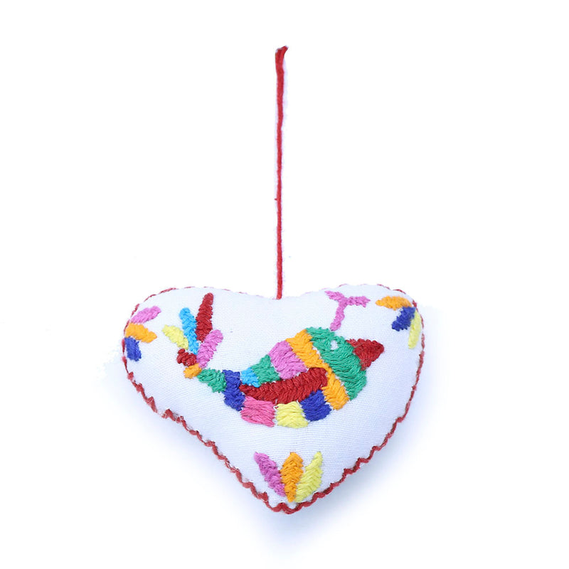 Stuffed Heart Ornament with Bird