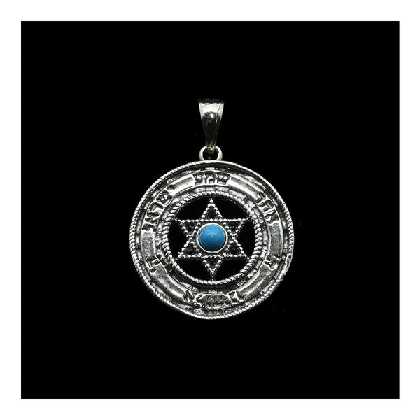 Pendant- Star of David and Shema in Sterling with Opal