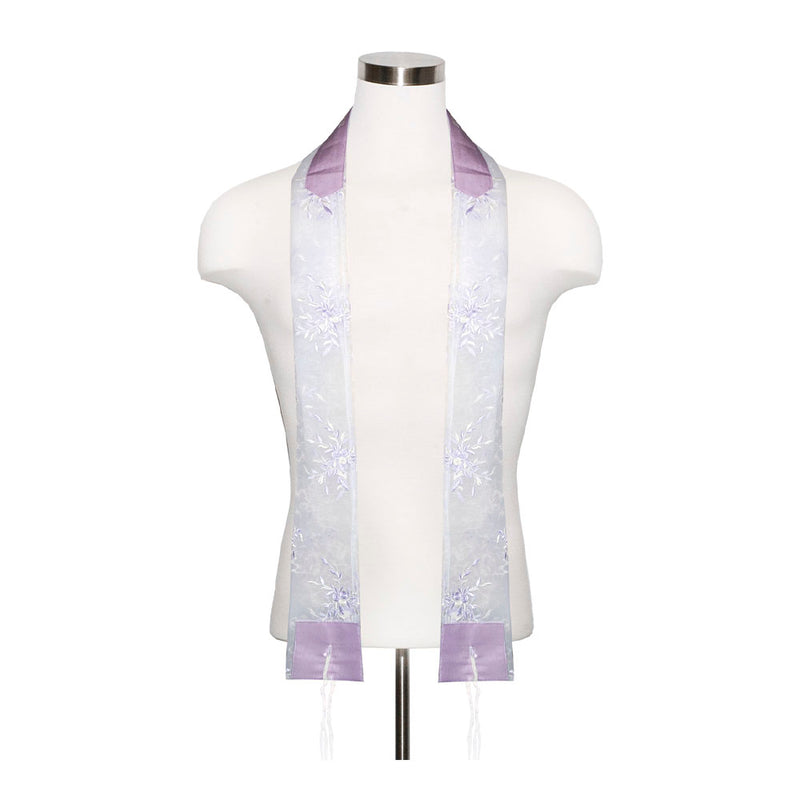 Tallit in Sheer White and Lavender Embroidered Flowers