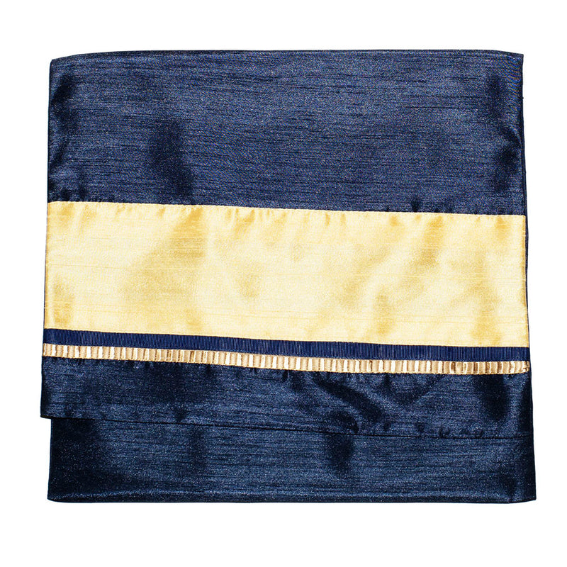 Tallit and Bag Navy and Camel on Cream Wool