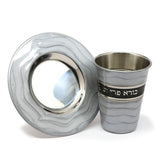 Kiddush Cup and Plate Set- Gray Enamel