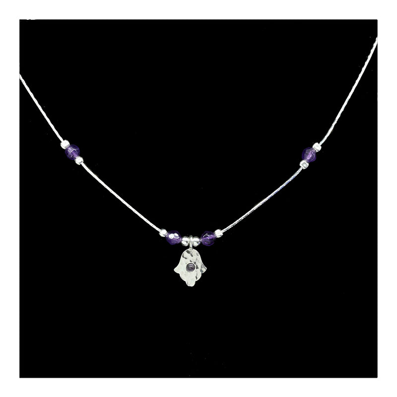 Hamsa Necklace with 4 Stone Beads