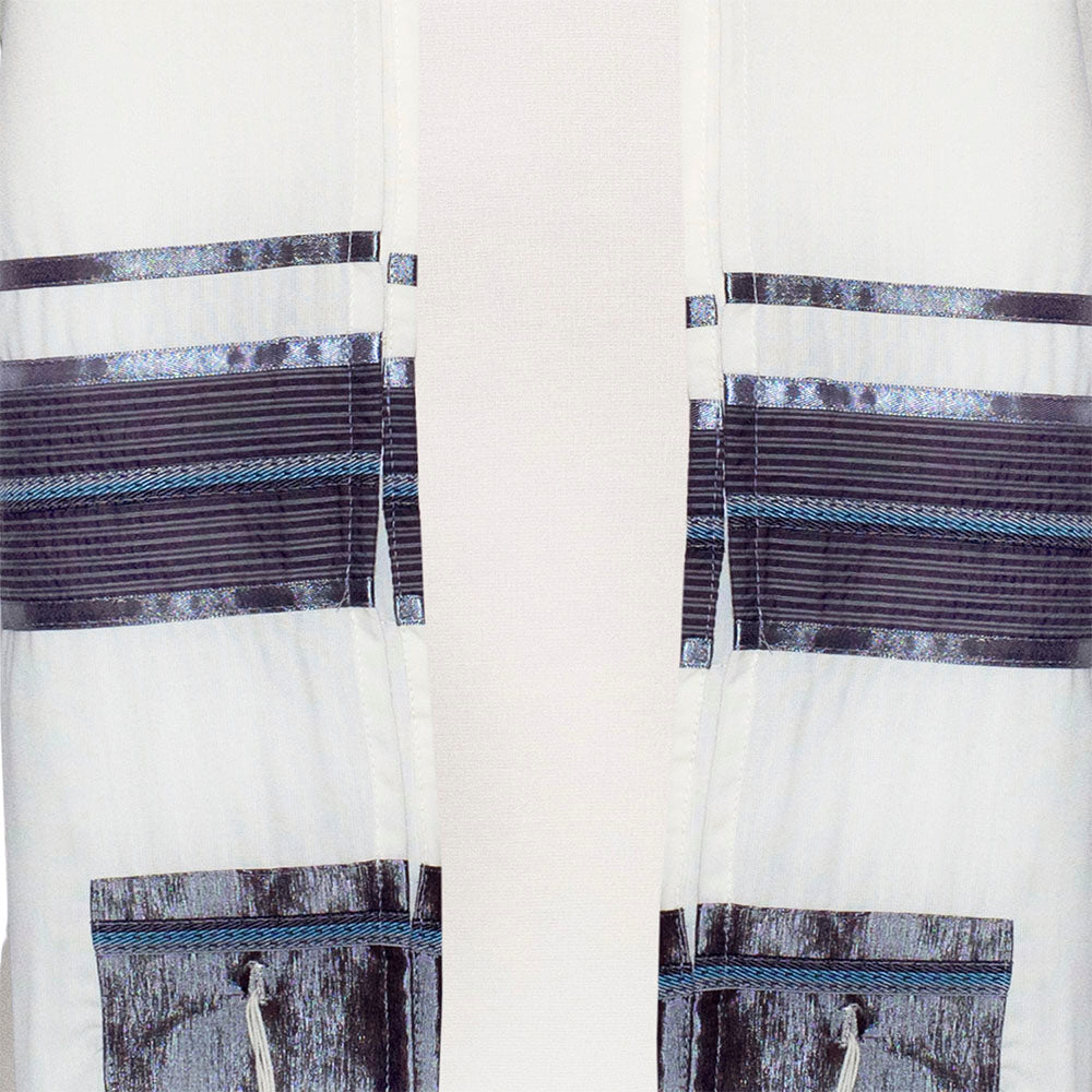 Tallit Set Silver, Gray and Light Blue on Ivory