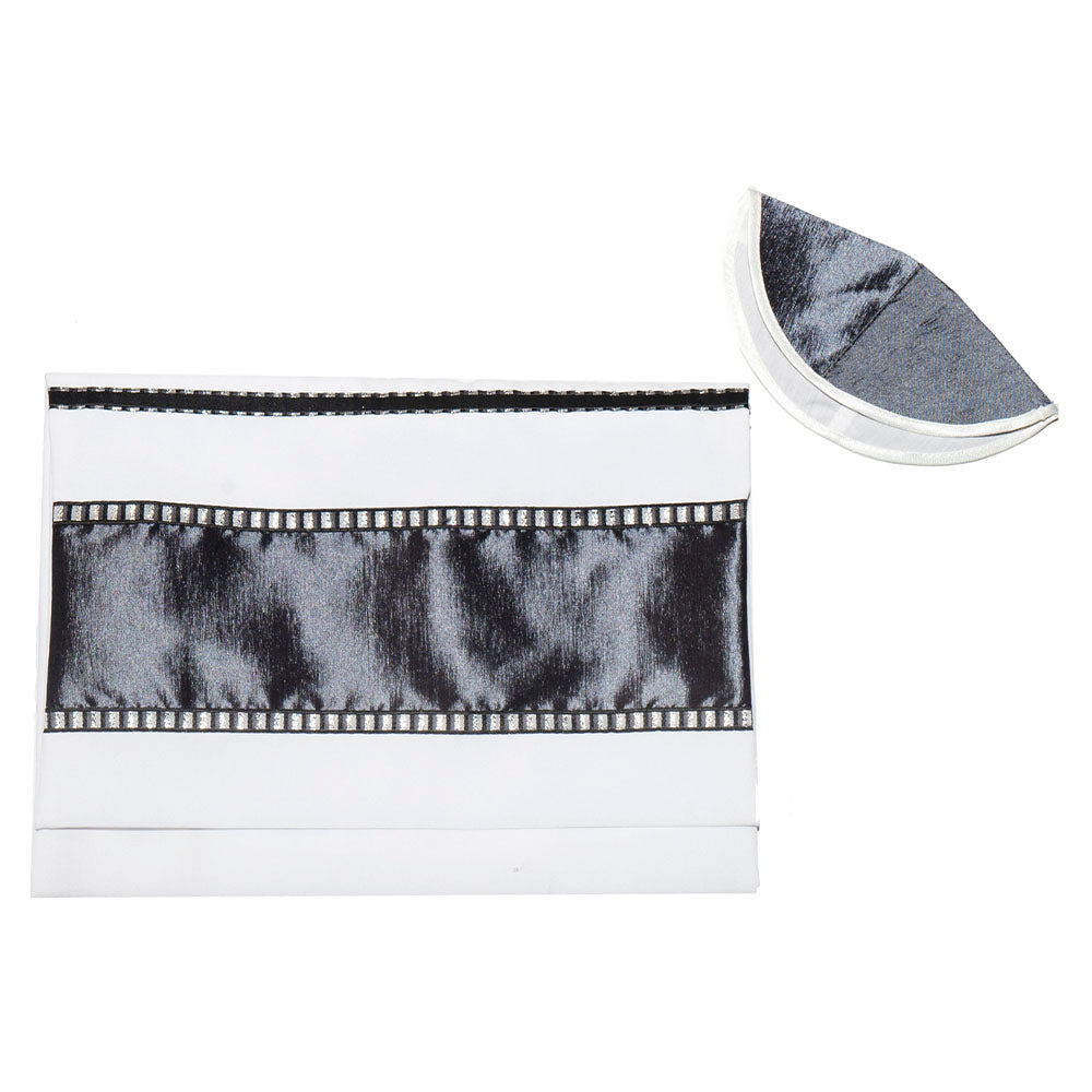 Tallit Set in Polyester Gray and Black