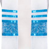 Tallit Set Sheer White with Turqoise Embroidered Vines