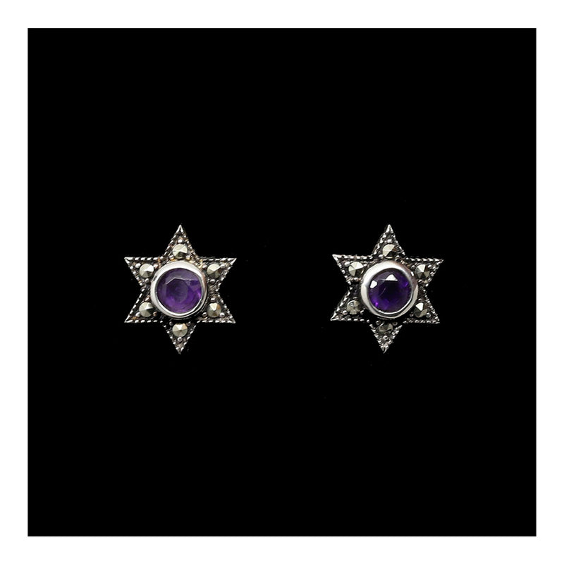 Star of David Earrings with Amethyst