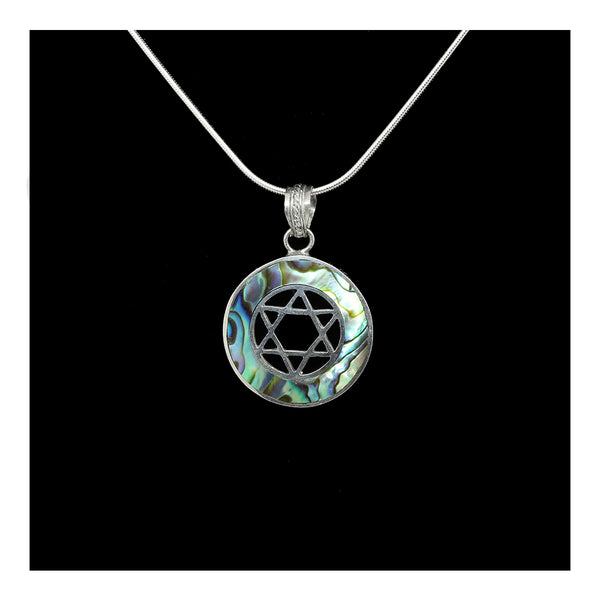 Sterling Silver Star of David with Abalone Necklace