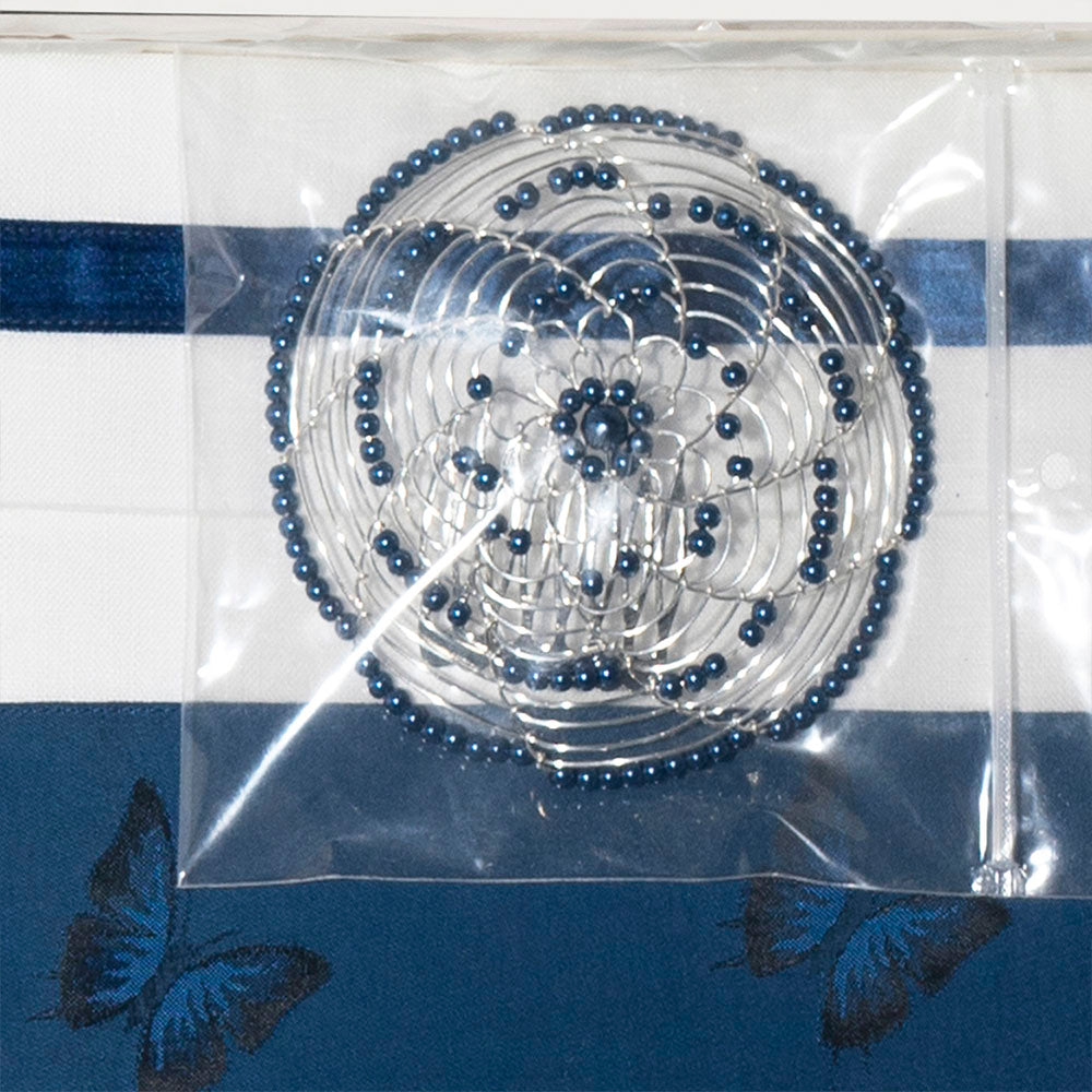 Tallit Set- Q (Embroidered Butterfly on Navy)