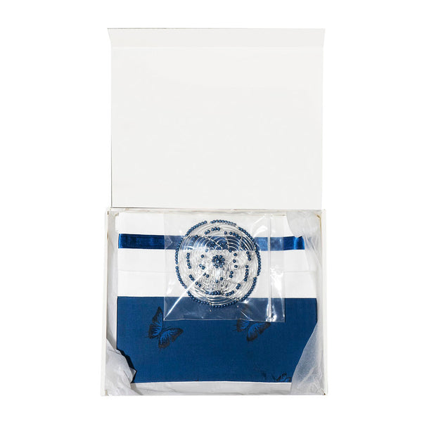 Tallit Set- Q (Embroidered Butterfly on Navy)
