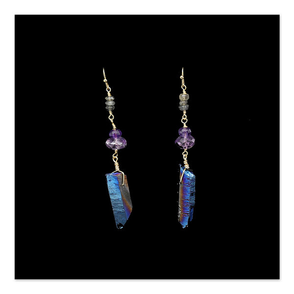 Earrings- Labrodite and Gold Drops by Jordan Aiken