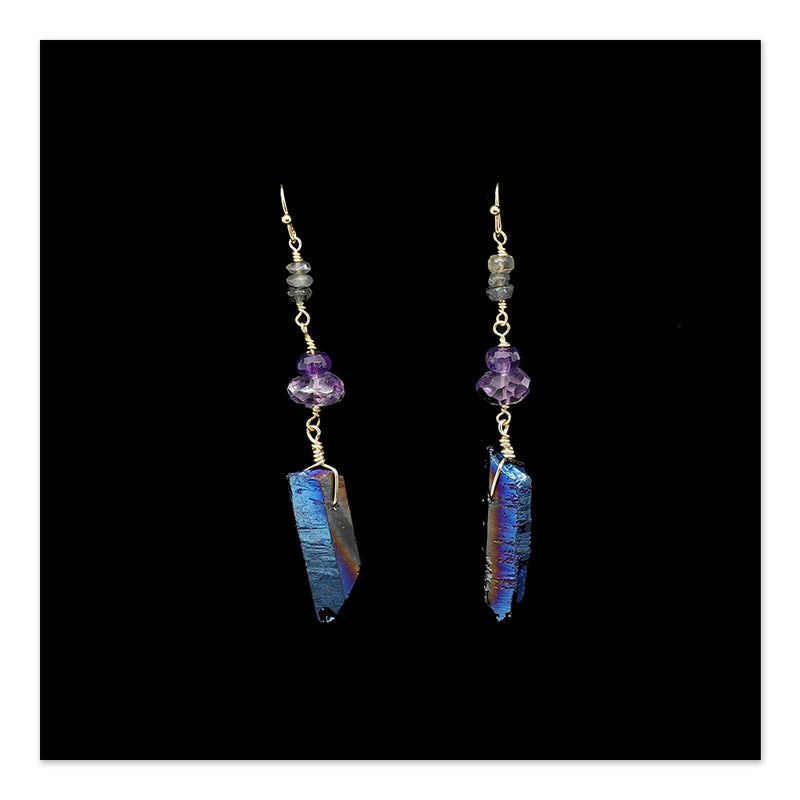 Earrings- Labrodite and Gold Drops by Jordan Aiken