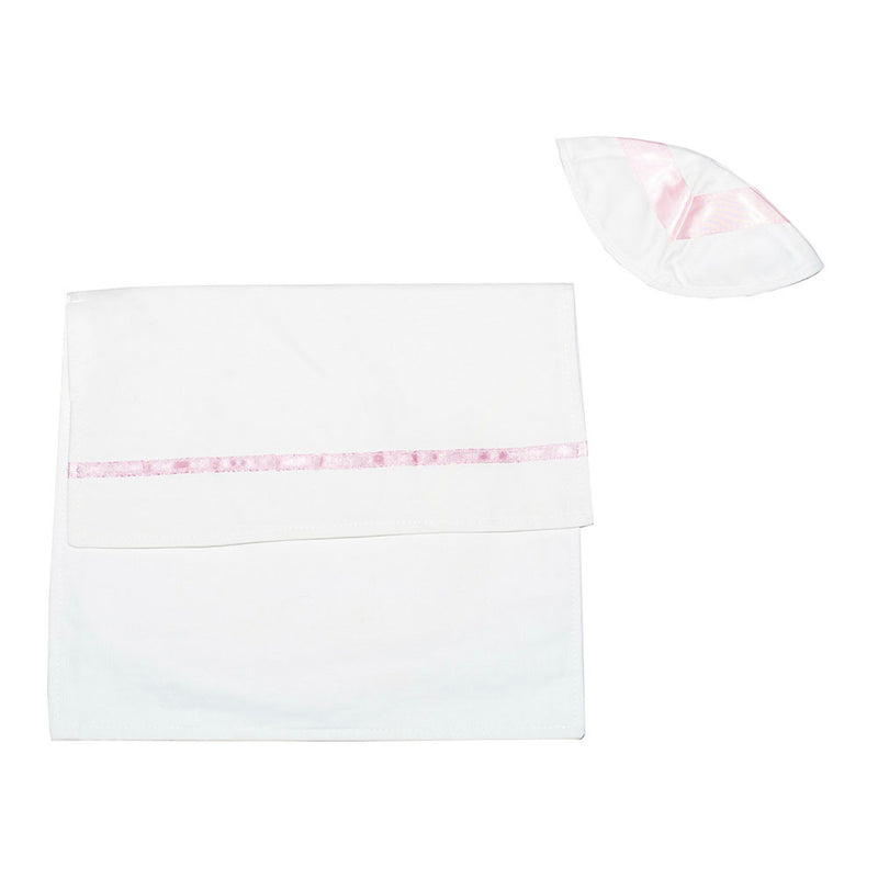 Tallit Set Sheer with Pink Flower Embroidery