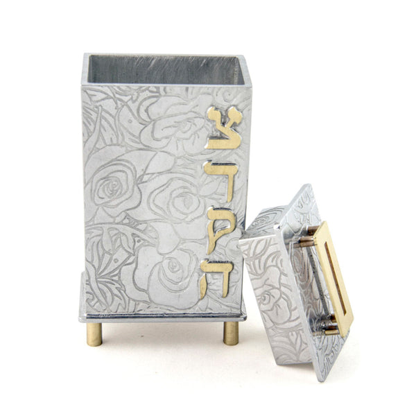 Lidded Frumma Tzedakah Box Rose Texture