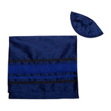 Tallit Set Multi Blue Bands on Ivory