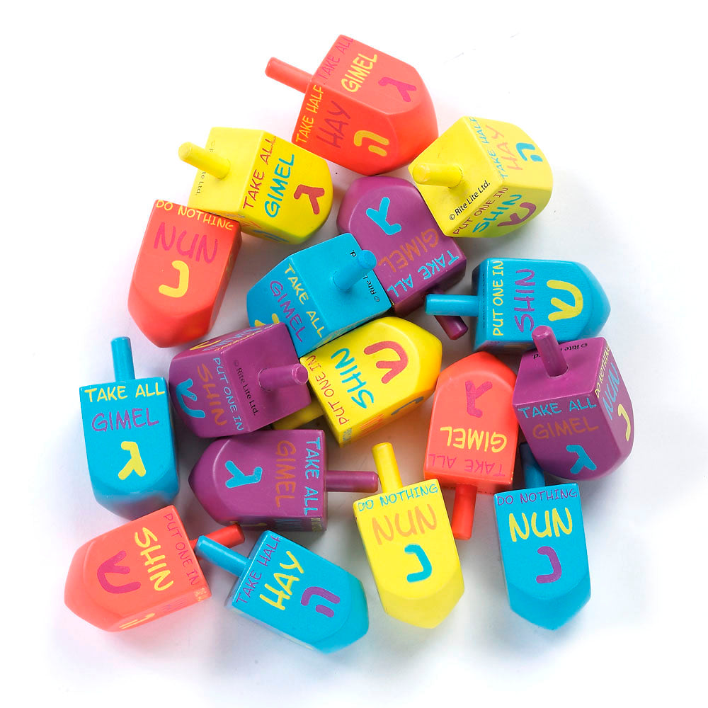 Large Bold Painted Wood Dreidels with English