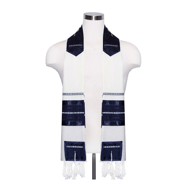 Tallit Set with Navy Band and Gradient Squares