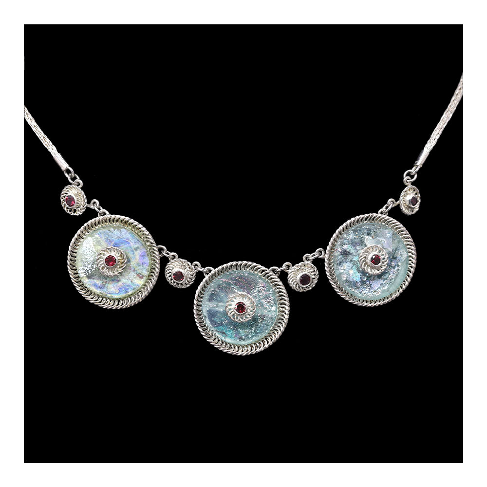 Roman Glass Silver Necklace with Garnets