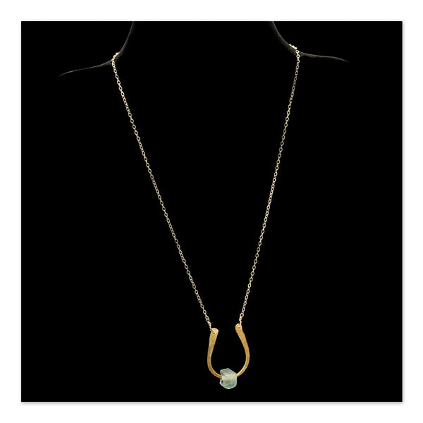 Necklace- Brass Horseshoe with Sea Glass by Jordan Aiken