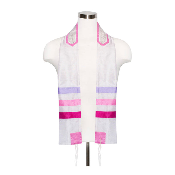 Ivory with Pink, Fuchsia and Lavender Ribbons Tallit Set