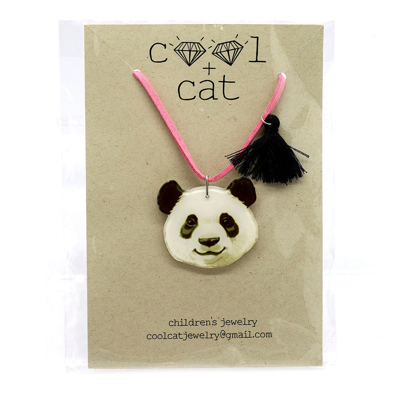 Panda Necklace on Pink Suede