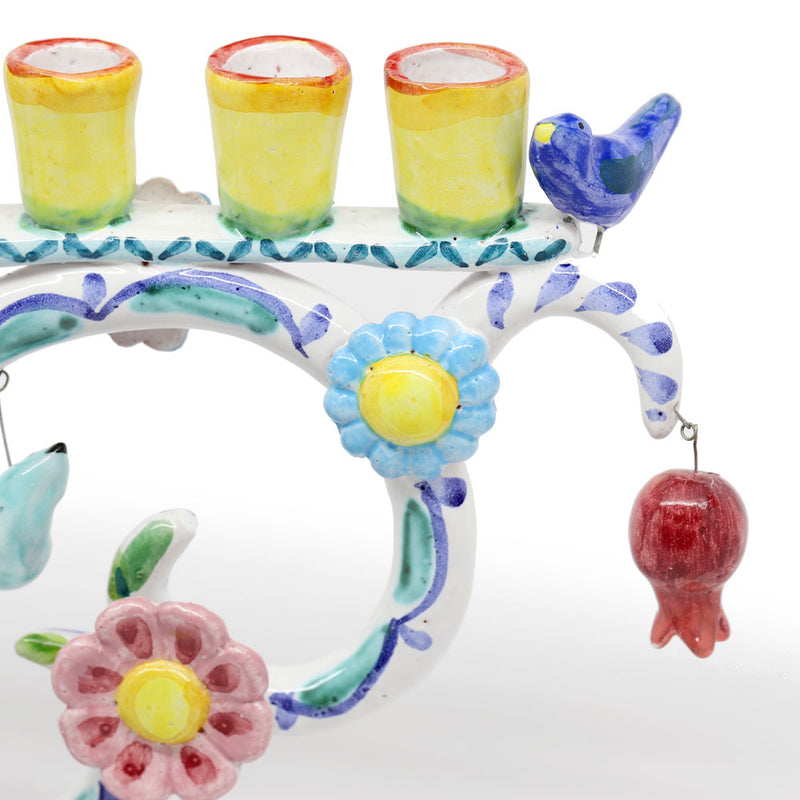 Hannukiah- Ceramic Birds and Pomegranates by Liz Lauter Studio