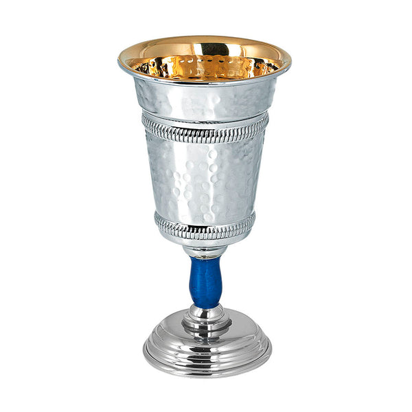 Kiddush Cup- Hammered Nickle with Blue Accent