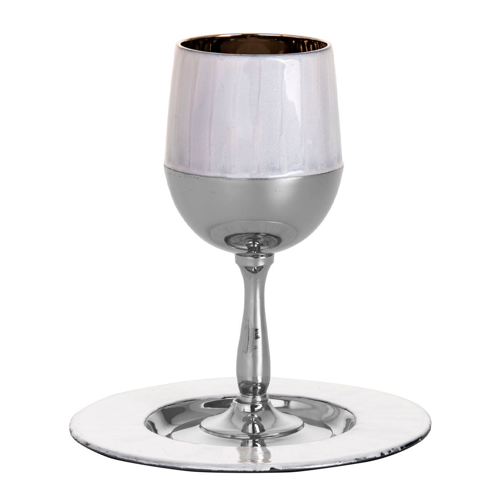 Kiddush Cup and Tray in White Enamel