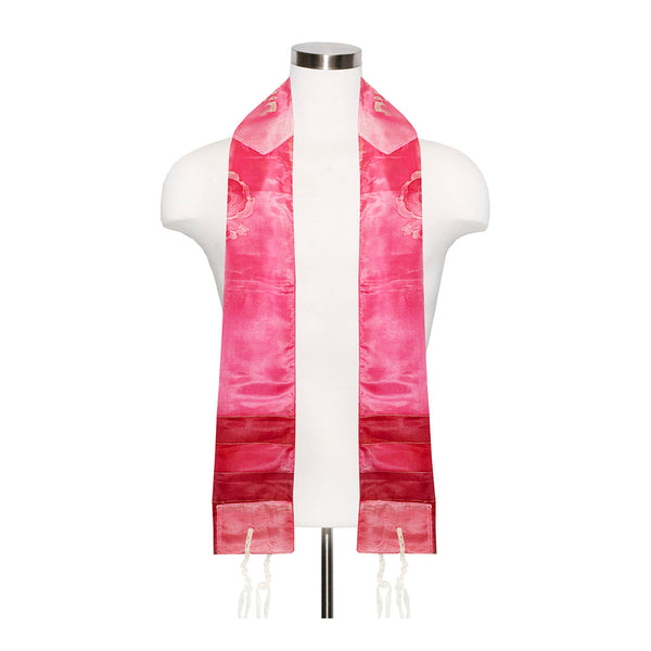 Tallit Set Handpainted Silk Pink Flowers