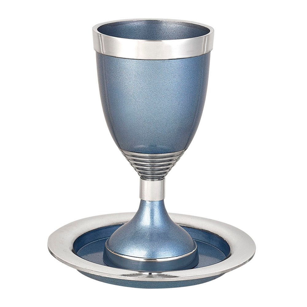 Kiddush Cup Set - Modern Style with Blue Enamel