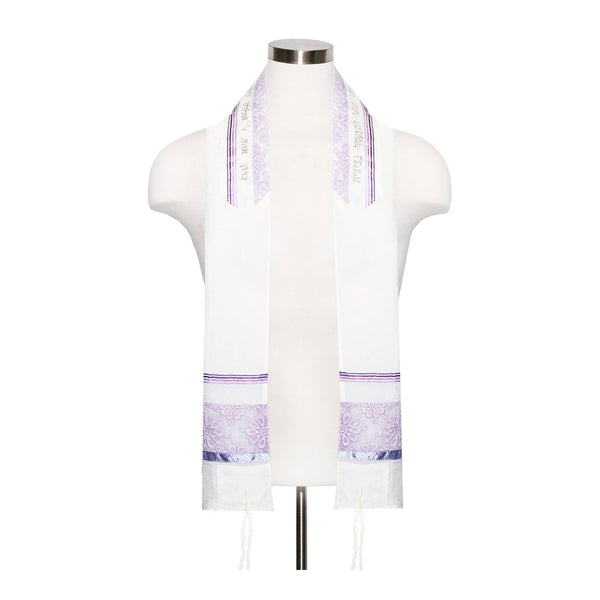 Tallit Set Sheer Ivory with Purple Flower Lace