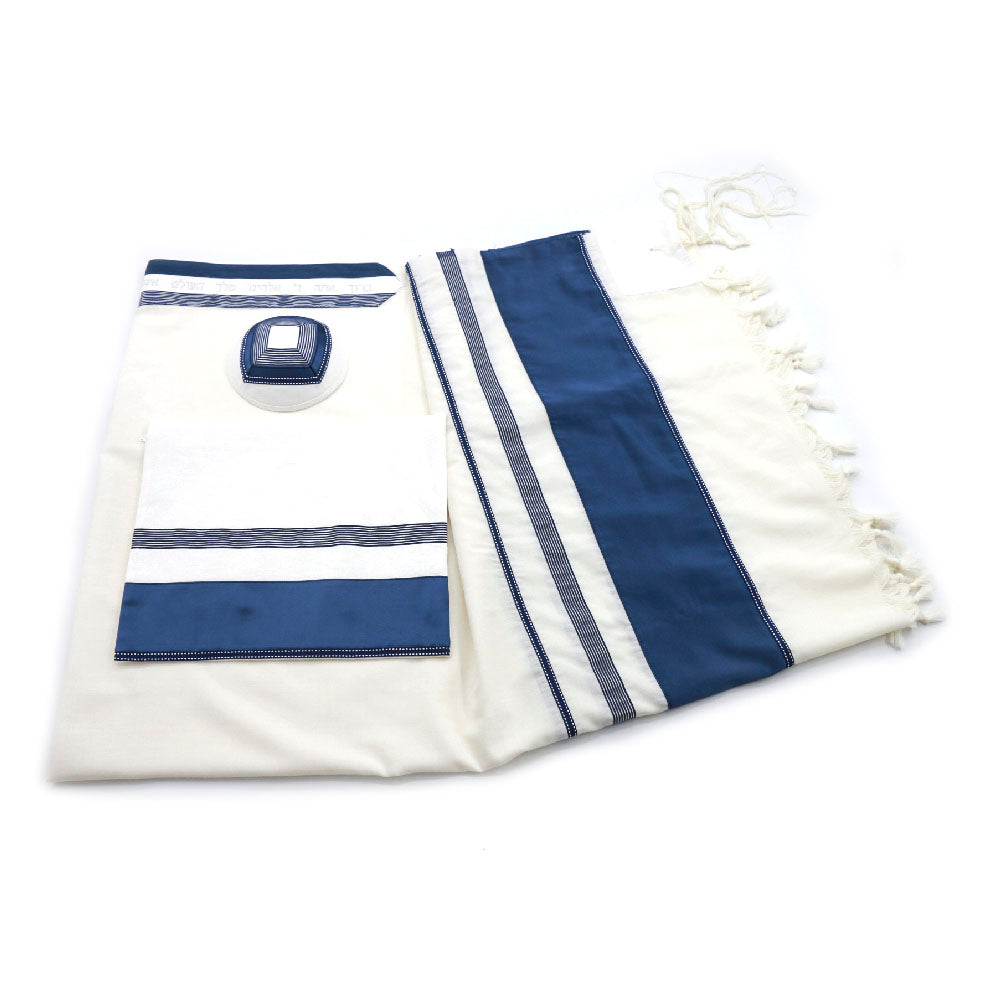 Tallit Set- Florida (Blue with White Contrast Stitch)