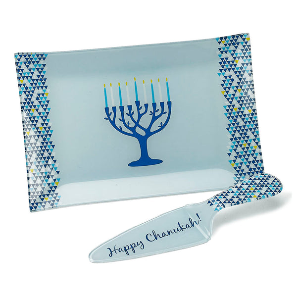 "Tree of Life" Chanukah Glass Tray and Server Set