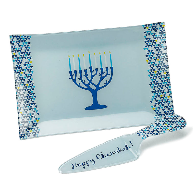 "Tree of Life" Chanukah Glass Tray and Server Set