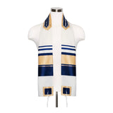 Tallit and Bag Navy and Camel on Cream Wool