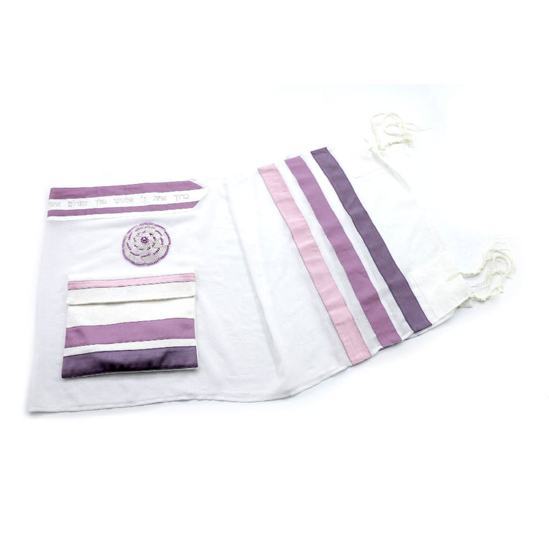 Tallit Set- Arizona (Sheer with Purple Triple Stripe)