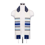 Tallit Set Multi Blue Bands on Ivory