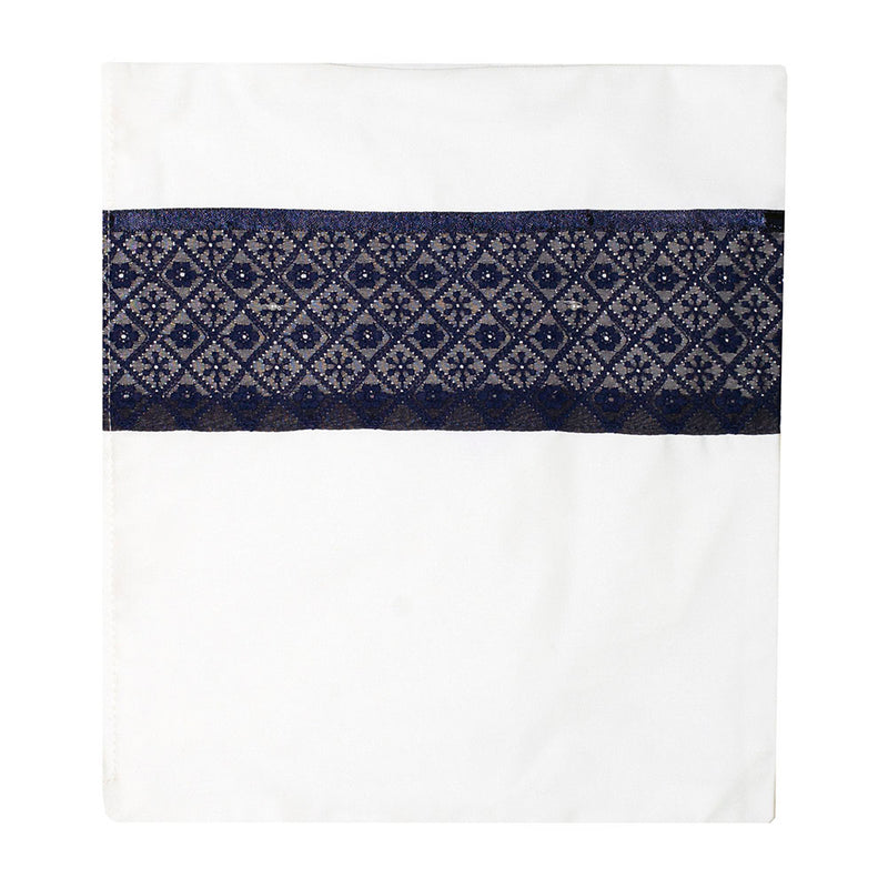 Tallit Set Sheer Silk with Navy Geometric Flower Band