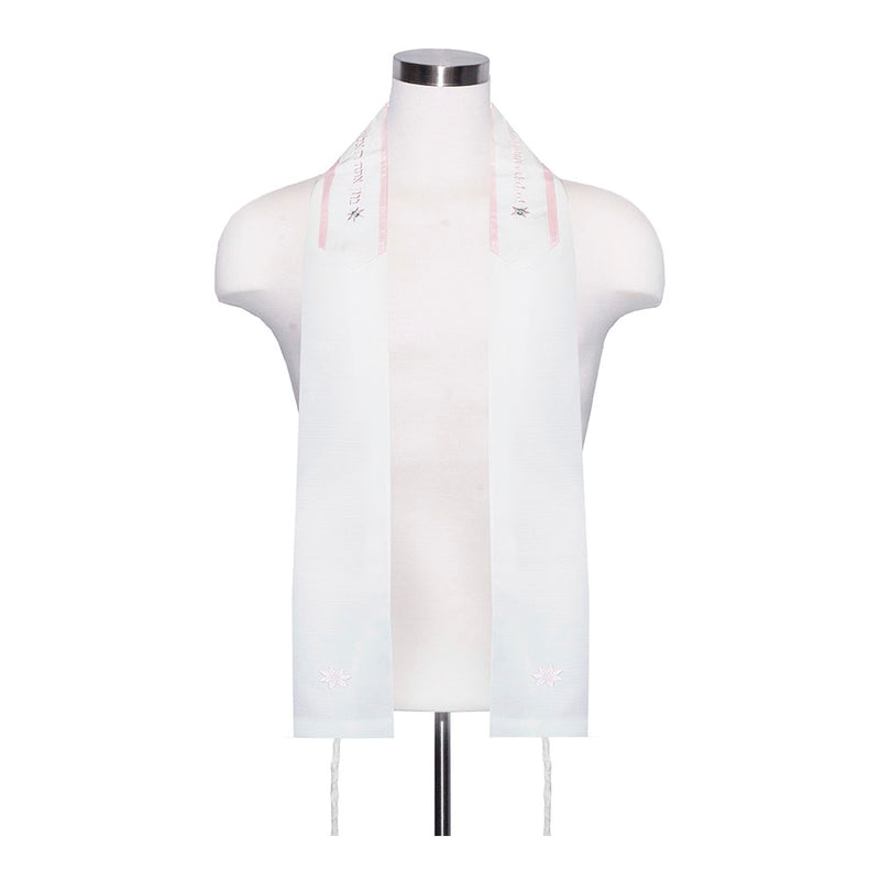 Tallit Set Sheer with Pink Flower Embroidery