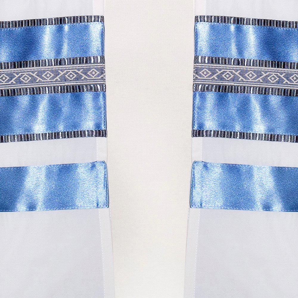 Gray and Medium Blue Ribbons Tallit Set