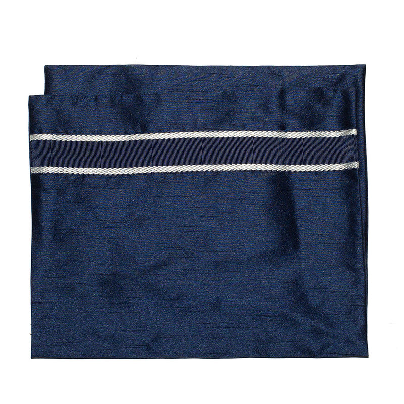 Tallit with Bag in Cream with Navy and Silver Ribbons