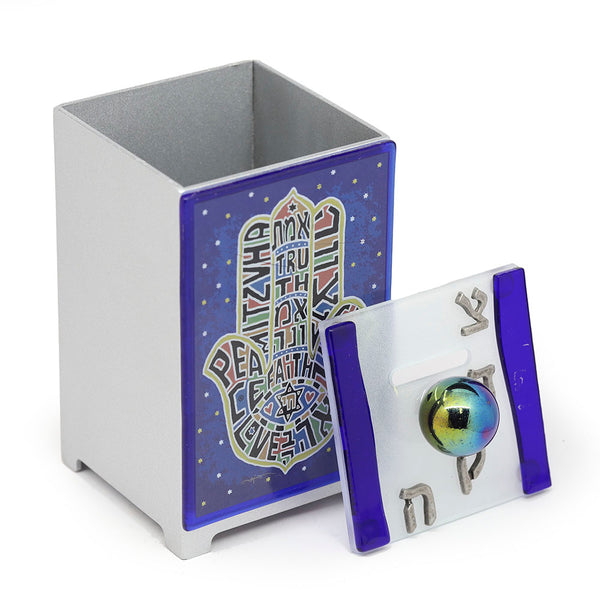 Peace, Love, Faith Hamsa Tzedakah Box