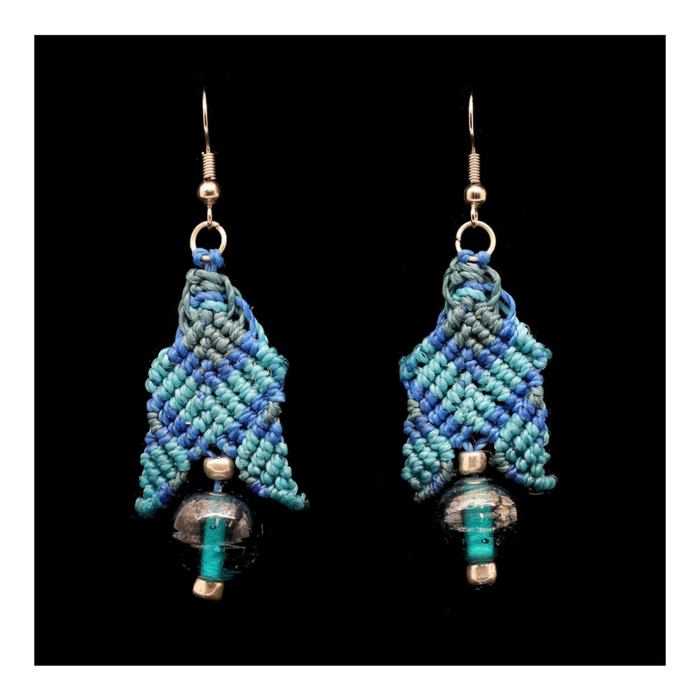 Marcrame & Glass Bead Earrings in Turquoise