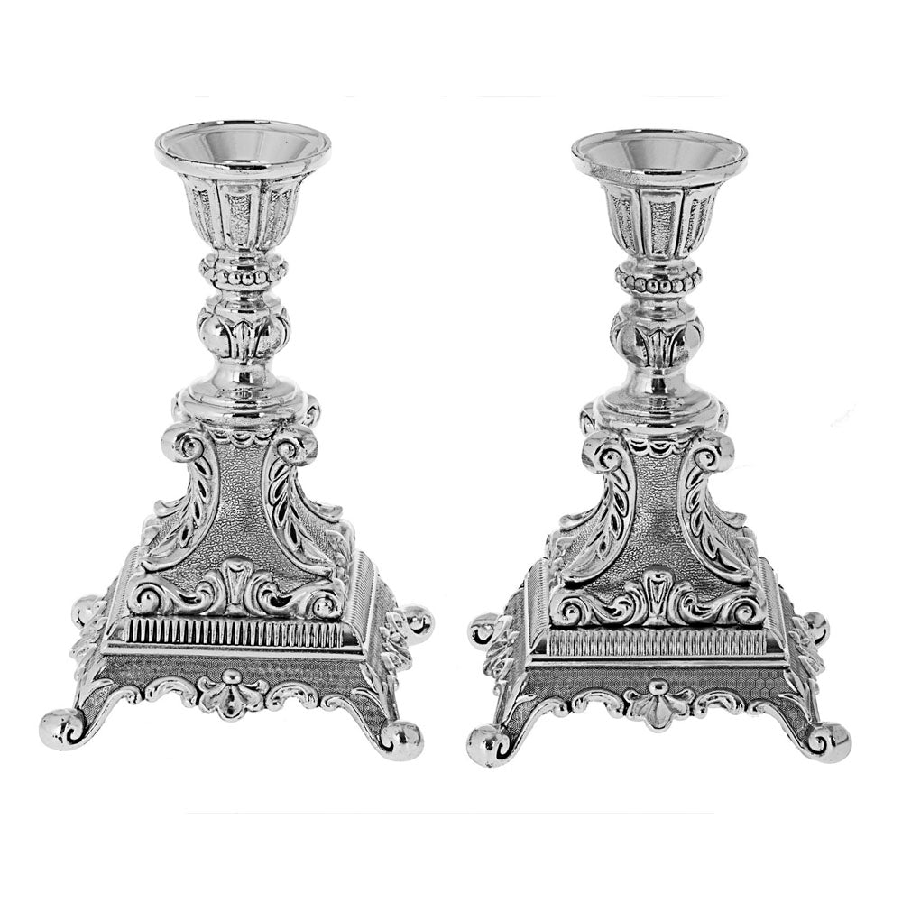 Ornate Nickle Candlestick Pair