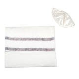 Tallit Set Ivory Wool with White and Gray Texture
