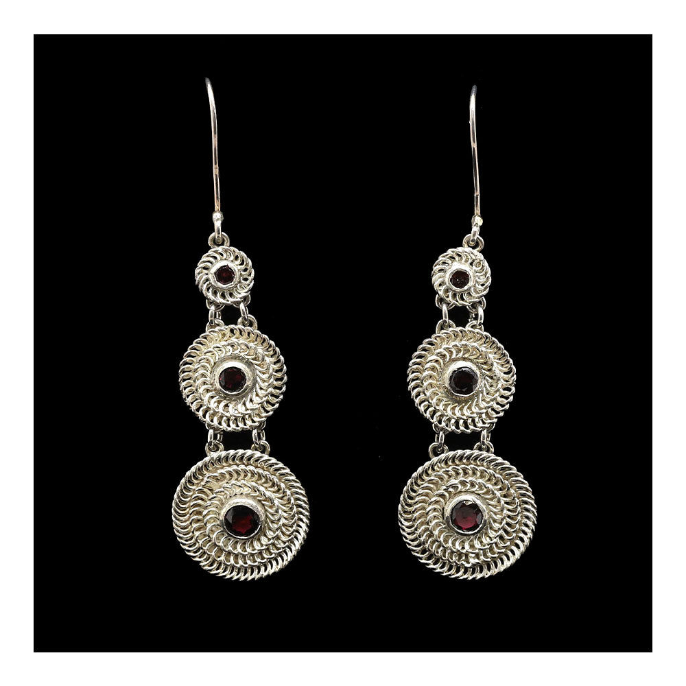 Graduated Flower Earring Drops with Garnets