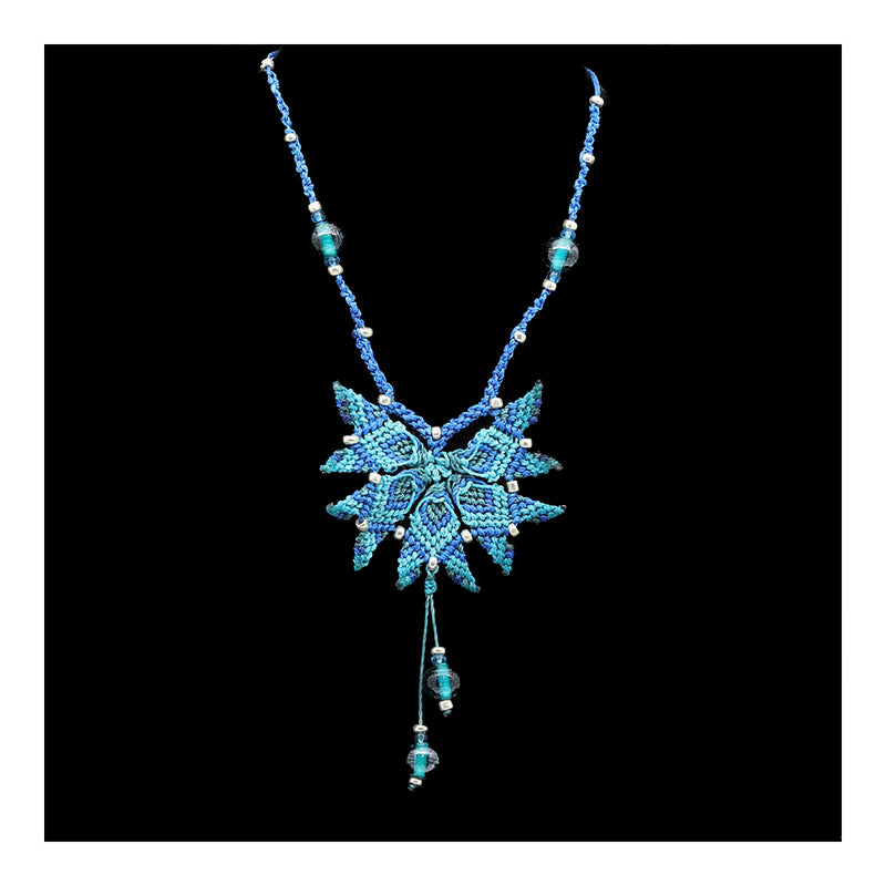 Marcrame and Glass Beaded Necklace in Turquoise