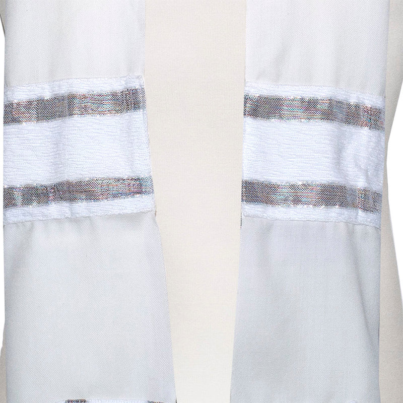 Tallit Set Ivory Wool with White and Gray Texture