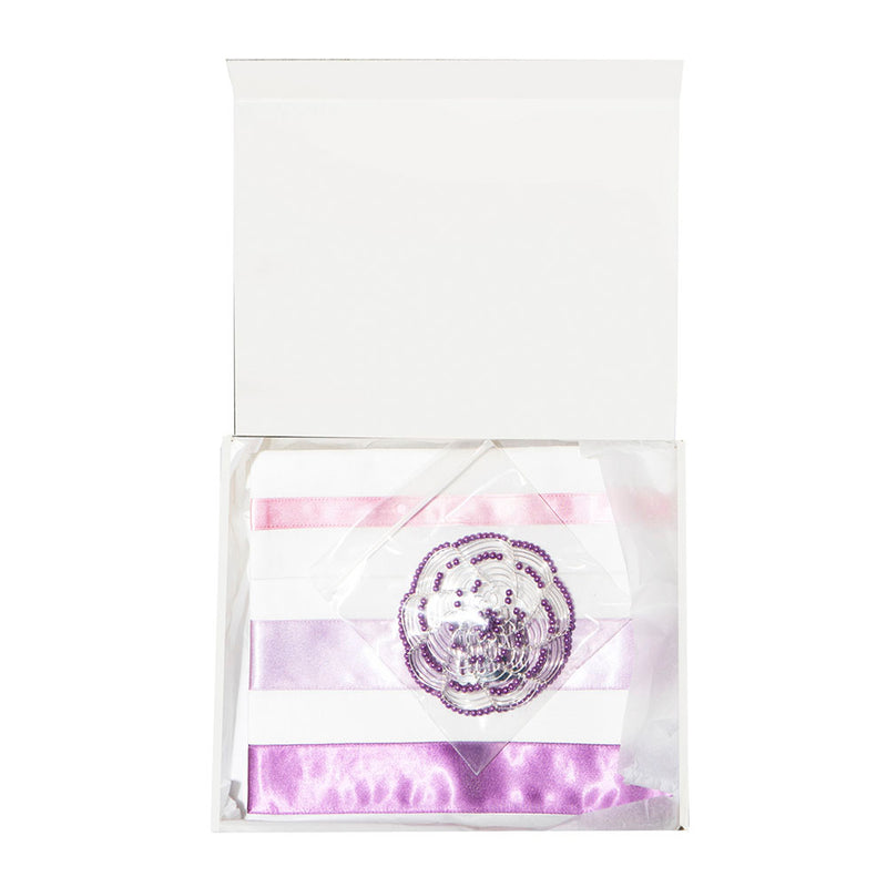 Tallit Set- Arizona (Sheer with Purple Triple Stripe)