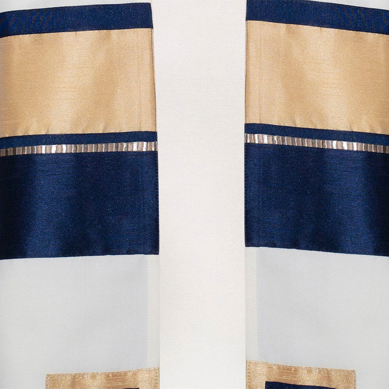 Tallit and Bag Navy and Camel on Cream Wool