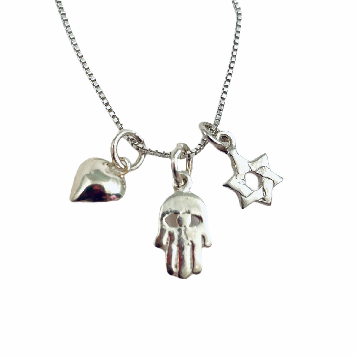 Hamsa, Star, and Heart Necklace